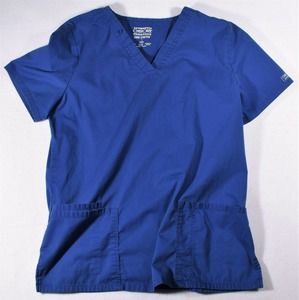 Women's Cherokee Scrub Top Royal Blue Stretch Panels Size Medium Cotton